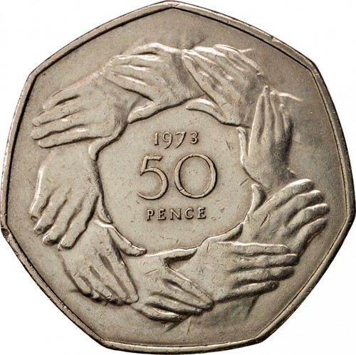 Q E GREAT BRITAIN 1973-50 Pence Cu-Ni Coin II Britain's entry into EU 