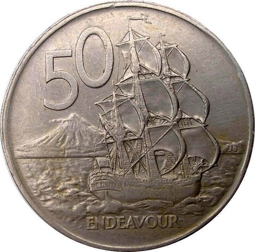 New Zealand 50 Cents Endeavour 1984 1985 Coin Value Km 37 2 Coinscatalog Net