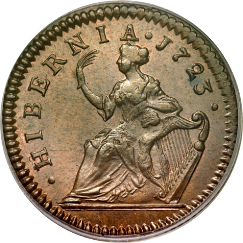 USA Farthing "Hibernia Harp Right" 17231724 coin value KM 25