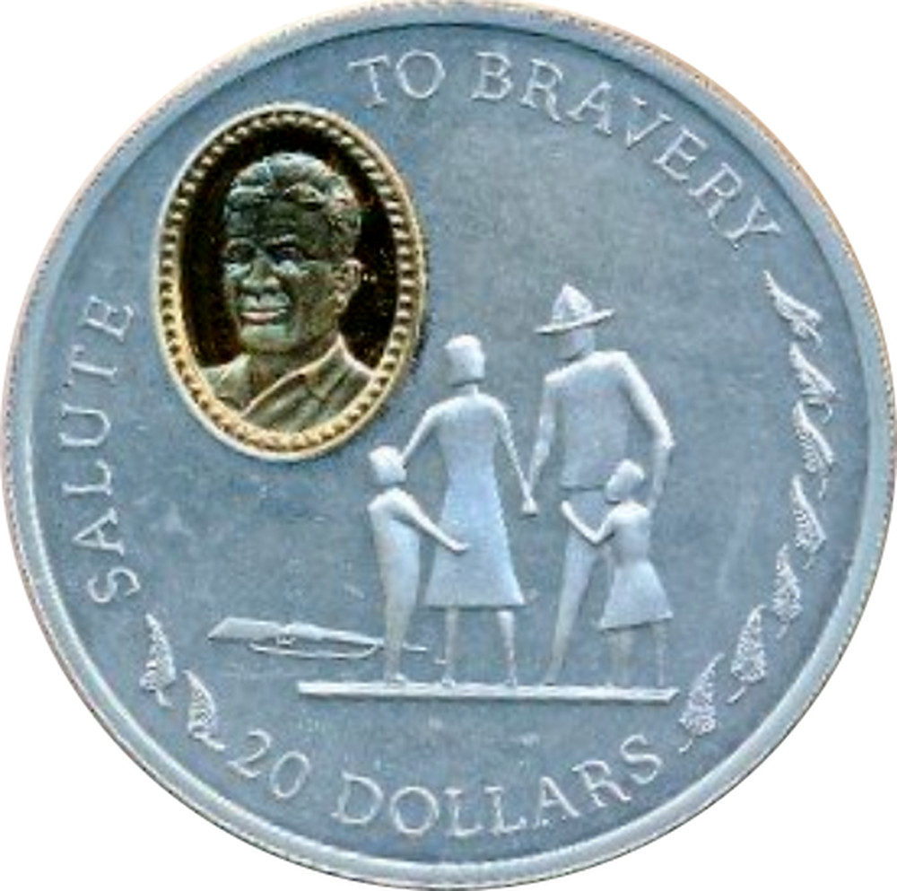 1995 New Zealand  Salute to Bravery 20 Dollars Silver Cameo Coin Case & COA 