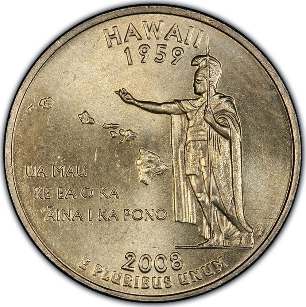 USA Silver Quarter Dollar "Hawaii" 2008 coin value KM 425a