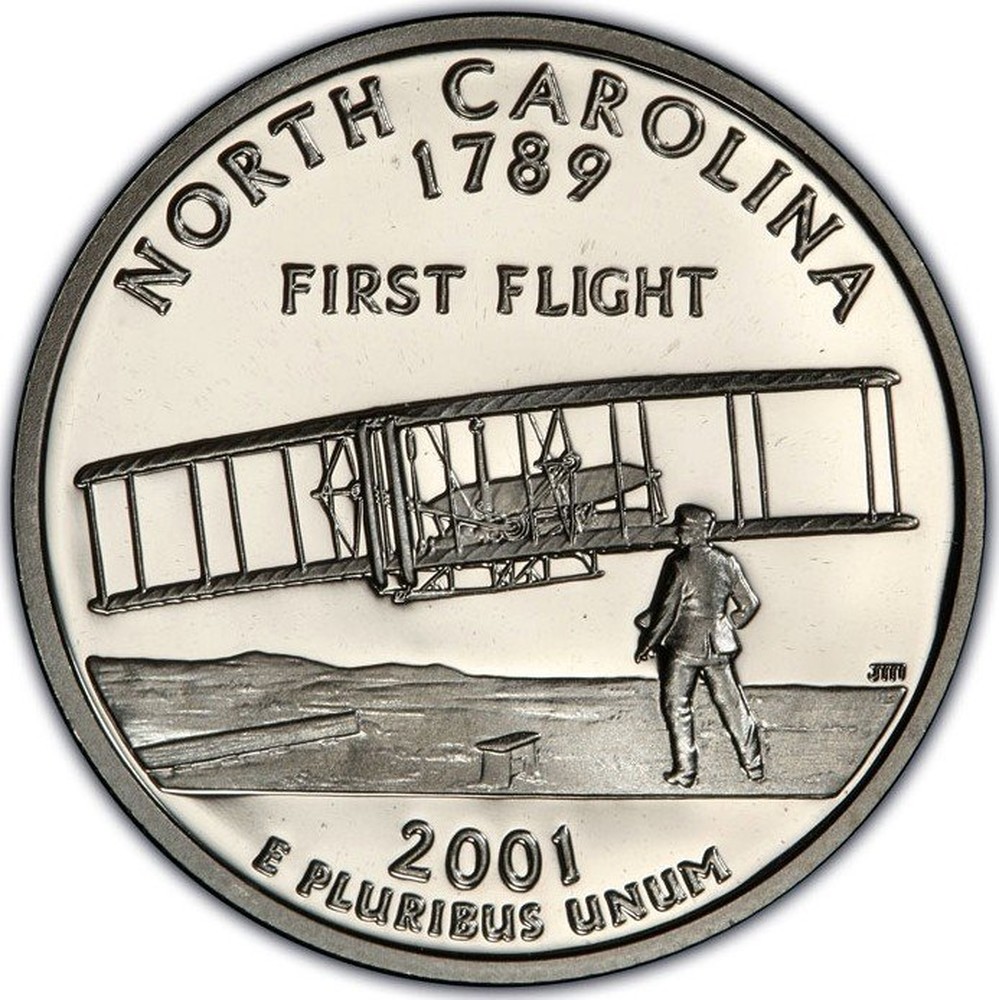 USA Silver Quarter Dollar "North Carolina" 2001 coin value KM 319a
