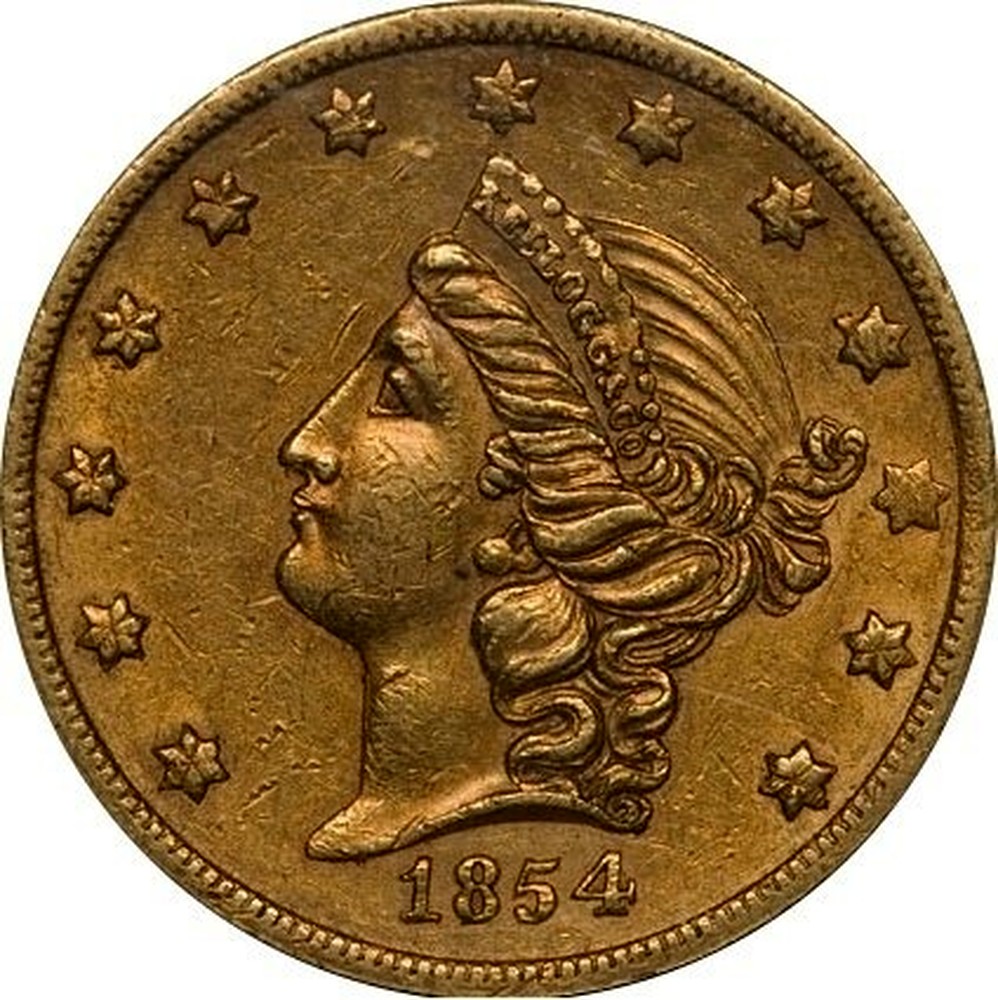 USA Gold Twenty D. Kellogg Company 1854 KM 33.1 coinscatalog.NET