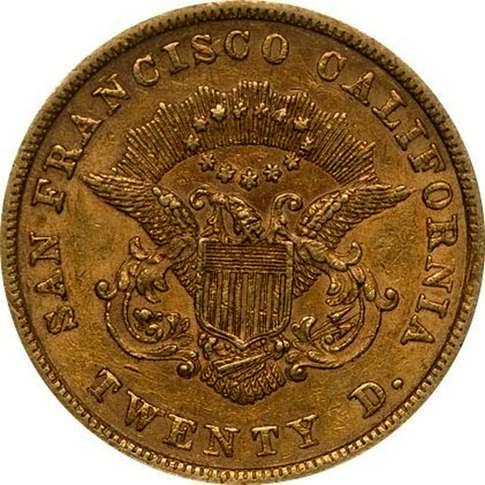 USA Gold Twenty D. Kellogg Company 1854 KM 33.1 coinscatalog.NET