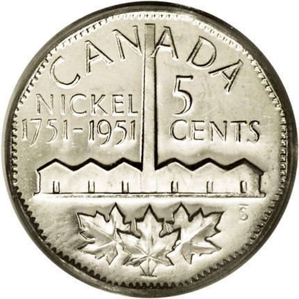 Set of 2 Canada 5 Cent Nickels 1951 Commemorative & 1951 Low Relief 