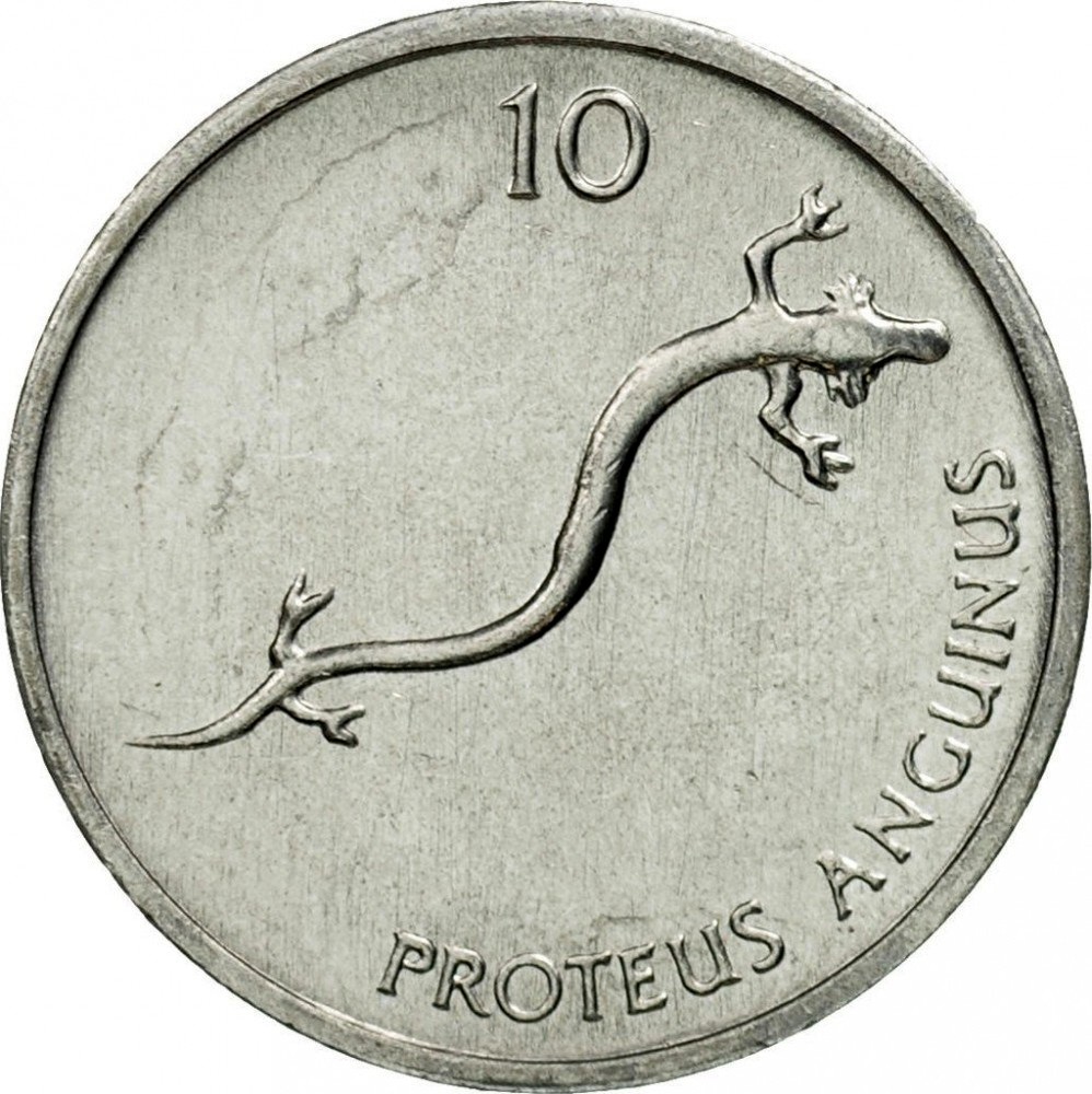 Slovenia 10 Stotinov 1992/1993  axolotl 16mm alum coin UNC 
