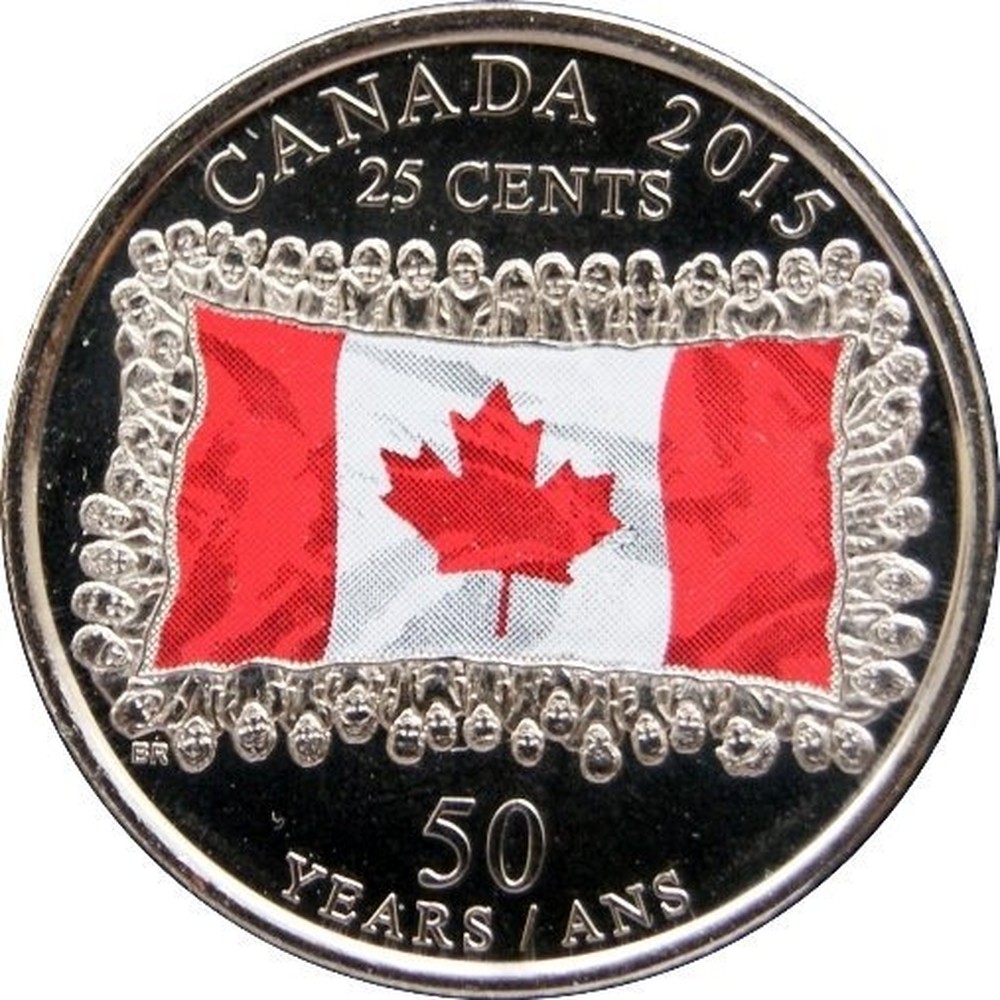 Canadian 25 Cents 2015 Coins Coinscatalog NET   25 Cents Canadian Flag Colored 2015 Canada R 28249 