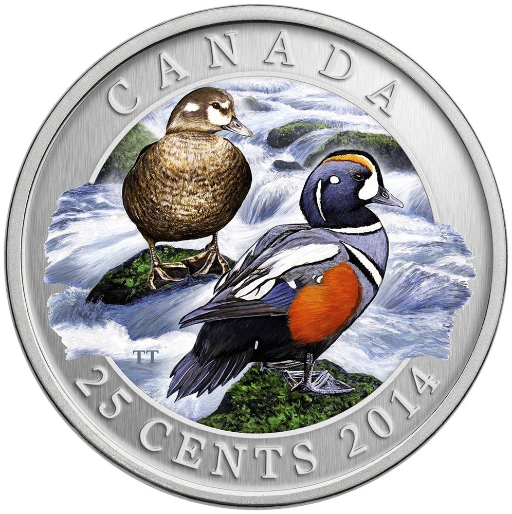 Цветные монеты. Канада монета Ducks of Canada 25cent 2013 Mallard. Монеты Канады выпущенные в 2014 г. номиналом: 2 доллара и 25 центов. Монета Ducks of Canada 25 Cent 2015. Canada 25 Cents 2014 птичка.