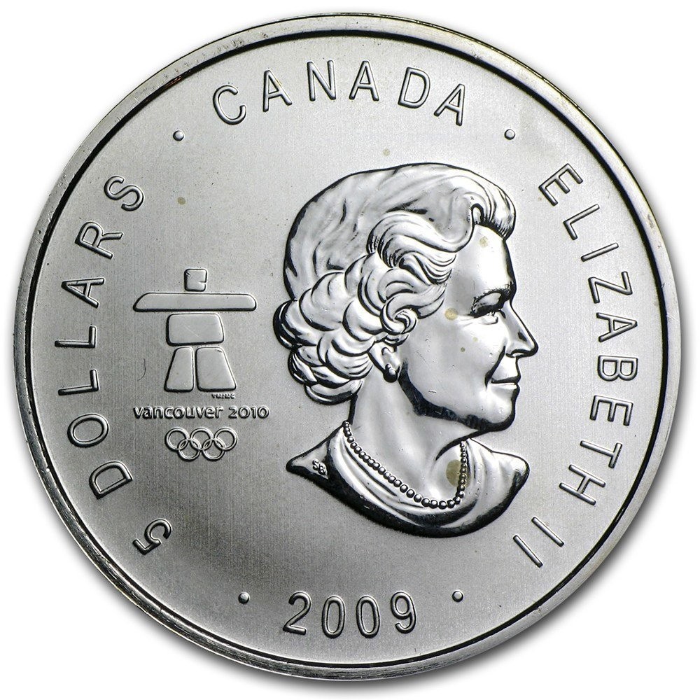 2009 Canada ThunderBird Maple Leaf $5 Dollar 1 oz Silver Vancouver Olympics Coin 