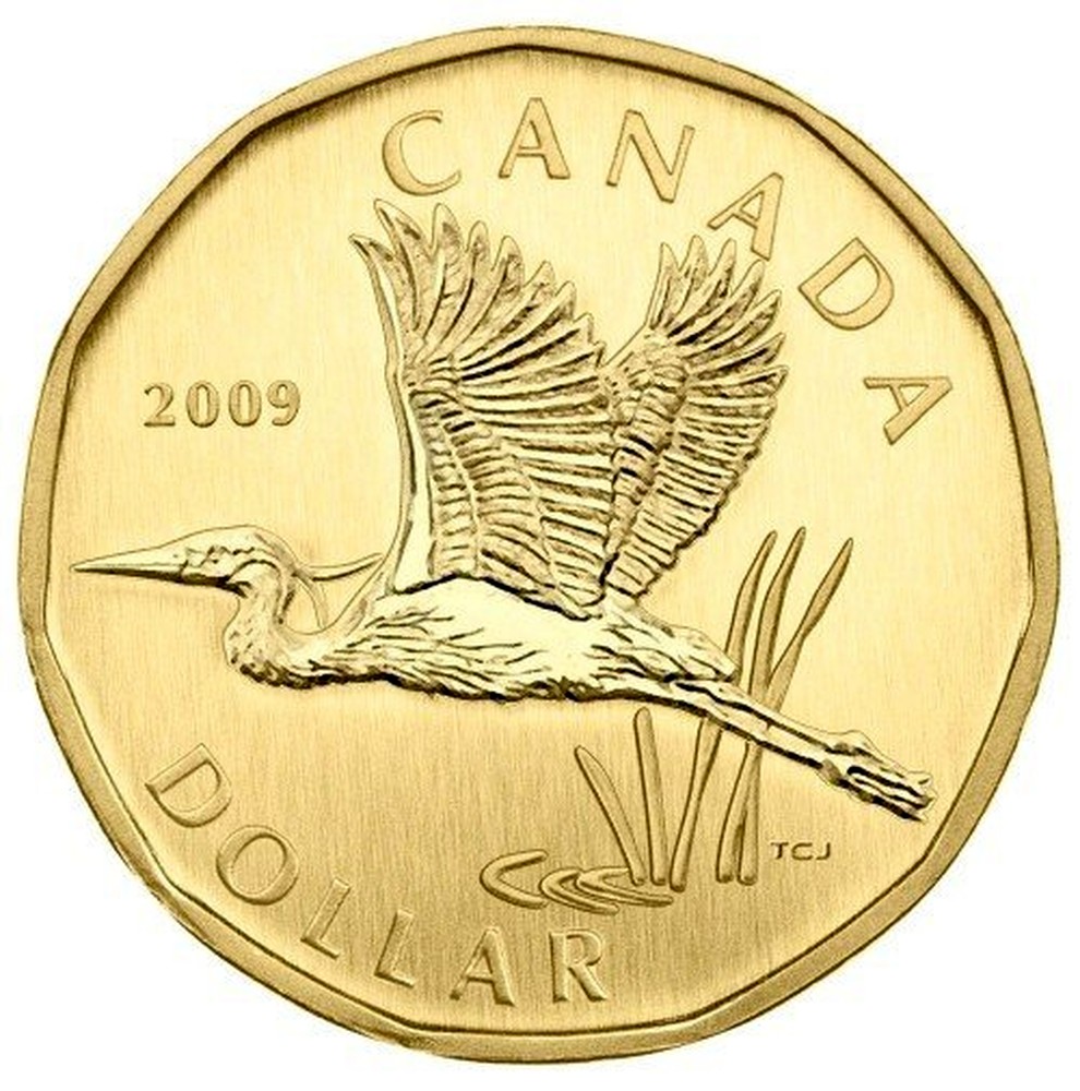 1 доллар 2009 года. Монета 1 доллар Канада 2009. Монеты Канада 1 доллар. 1 Канадский доллар монета. Монета с цаплей.