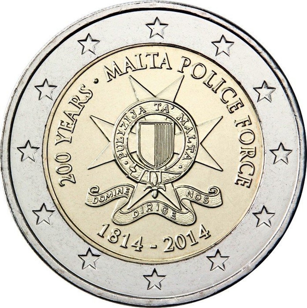 Maltese Euro Coins Coinscatalog NET   2 Euro 200 Years Malta Police Force 2014 Malta O 50078 