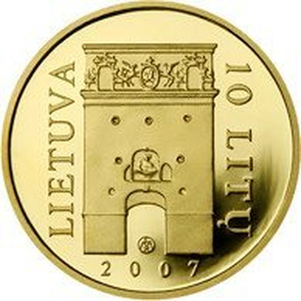 Lithuanian Gold 10 Litu Gate Of Dawn Ostra Brama 07 Coin Value Km 160 Coinscatalog Net