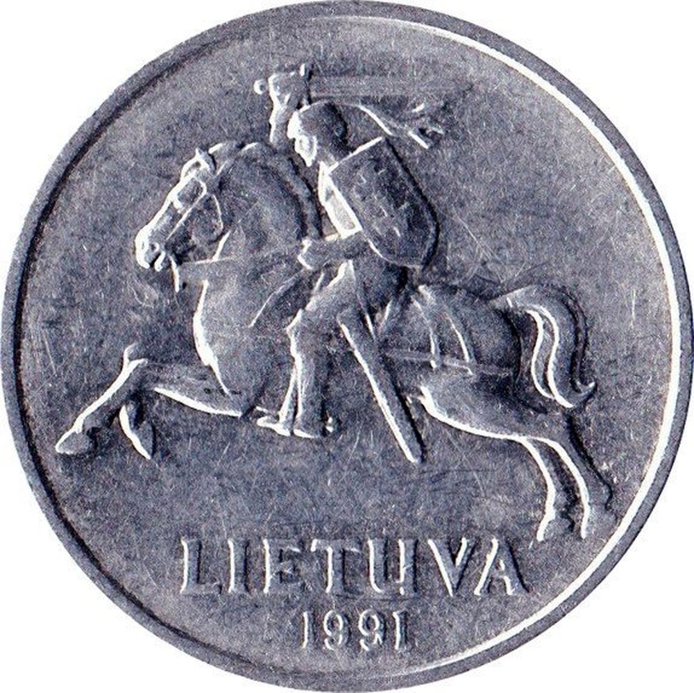Knight on horse animal wildlife coin 1991 Lithuania 5 centai