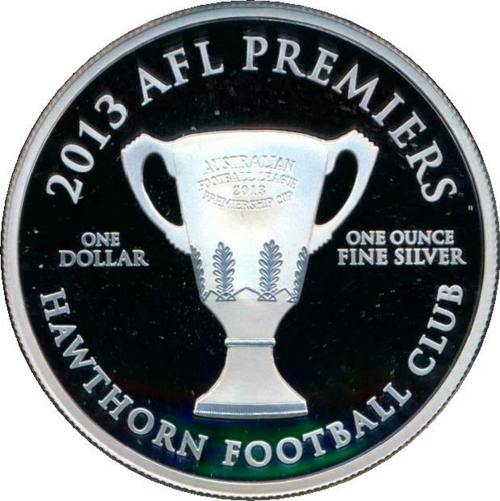 2013 AFL PREMIERSHIP Hawthorn Football Club 1 OZ  $1 Pure Silver Proof Coin RAM 