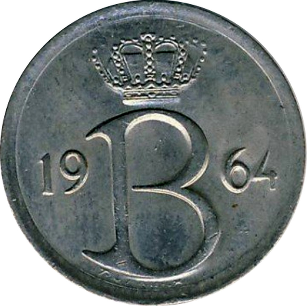 Belgium 1964 Belgie 25 Centimes Traditional Charm Goldtone Metal Coin Pendant 