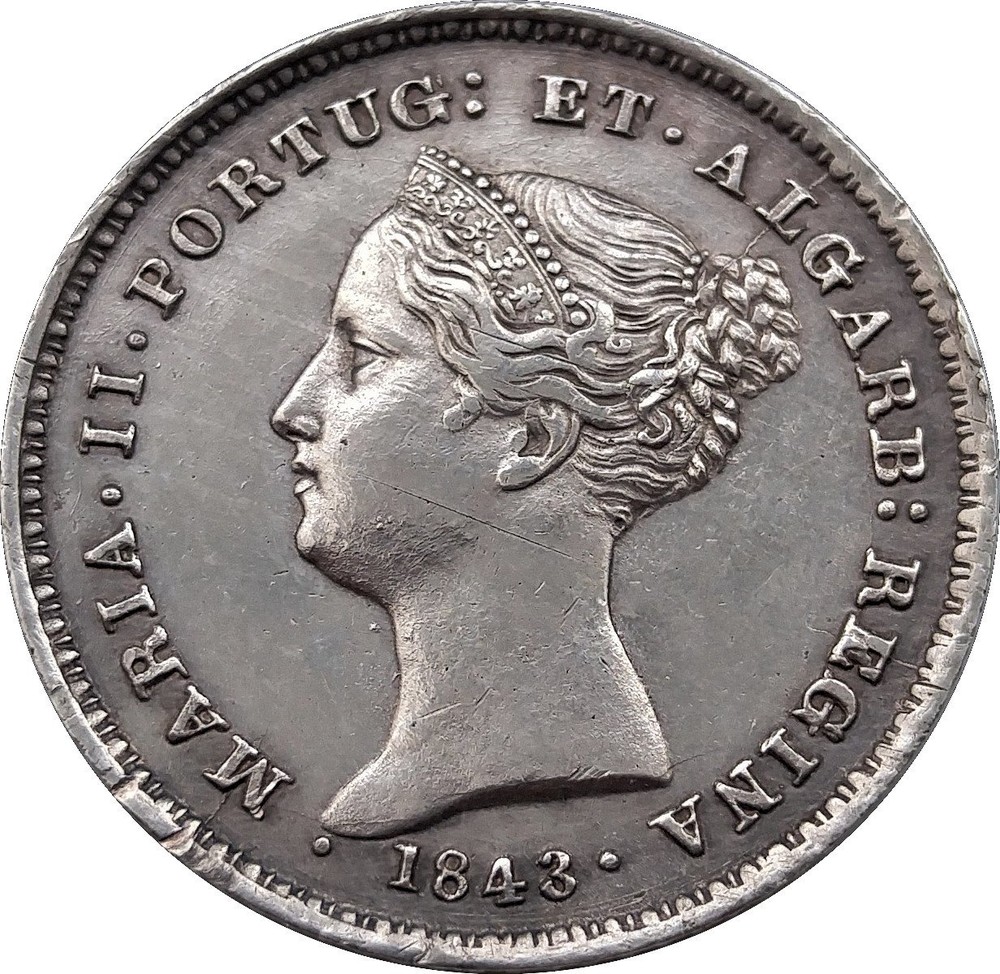 Portuguese Silver 100 Reis Kingdom Decimal Coinage 16 1843 Coin Value Km 473 Coinscatalog Net