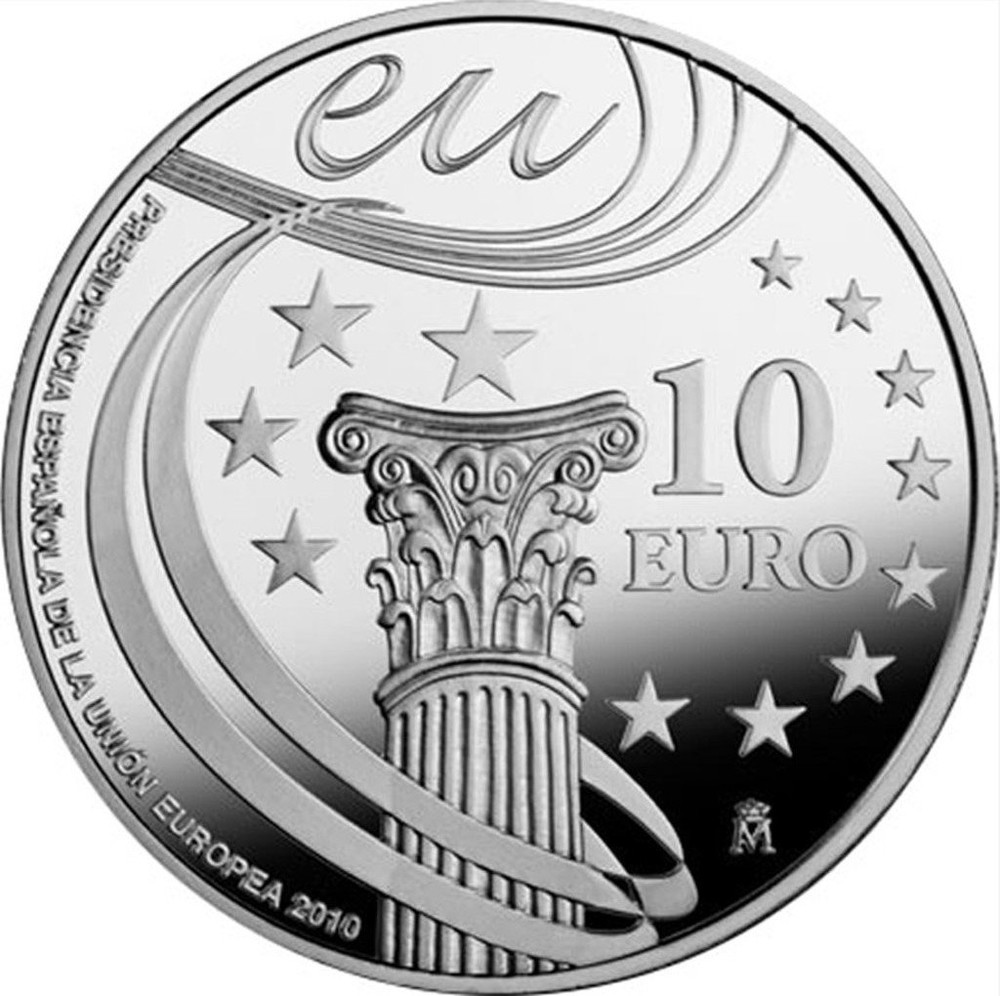 Euros x32. Испания 10 евро, 2010 председательство в ЕС. Испания 10 евро 2010. Монеты евро Испании. 10 Евро 2014 Испания.