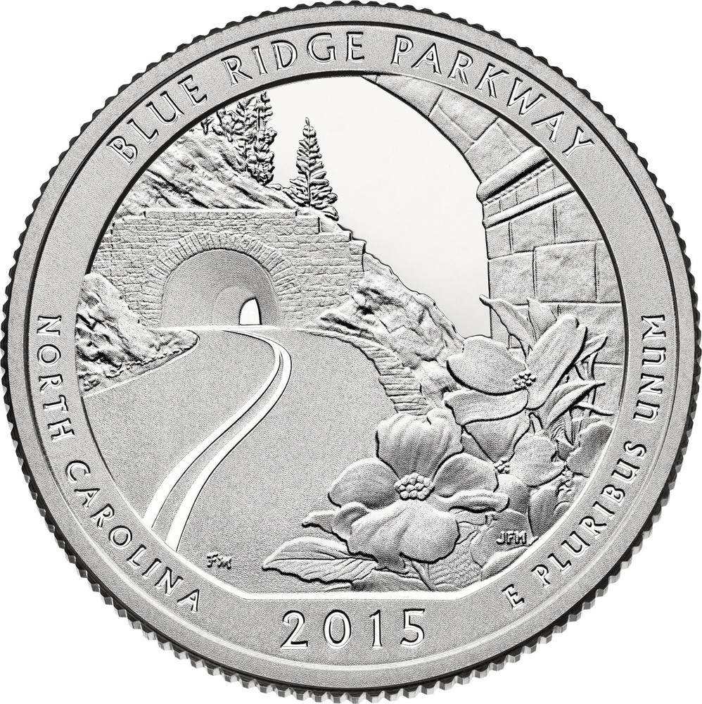 5oz Plata Pura .999 Blue Ridge Parkway North Carolina 2015 Cuarto De Dólar Moneda 