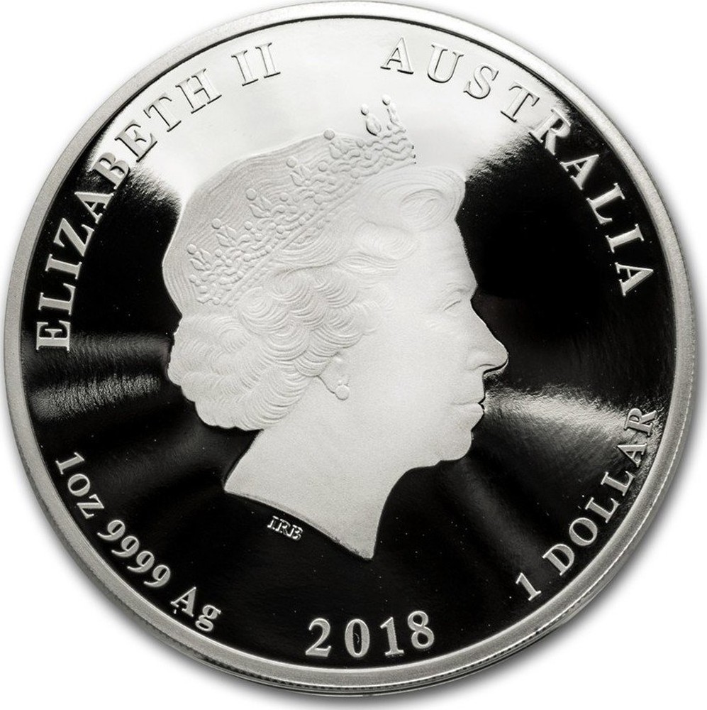 Silver  $1 Australia Coin Brilliant Unc. 1 oz 2018 Year of the Dog Colorized