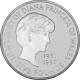 Great Britain Silver Five Pounds In Memory Of Diana Princess Of Wales 1999 Coin Value Km 997a Coinscatalog Net