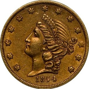 USA Gold Twenty D. Kellogg Company 1854 KM 33.1