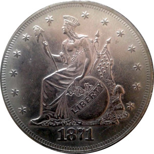 USA Silver Trade Dollar "Seated Indian Liberty with Flags Pattern" 1871