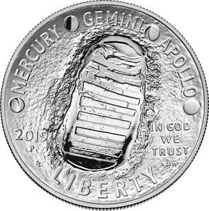 Серебряный доллар США "Аполлон 11 50 лет" 2019 | coinscatalog.NET