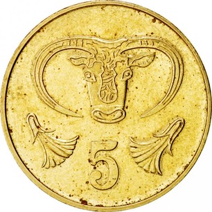 animal wildlife coin Bull Cyprus 5 cents