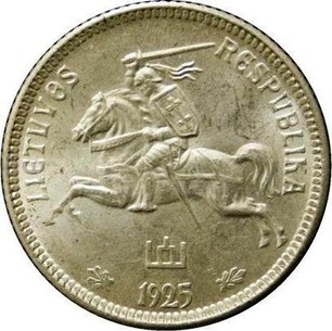 FIRST REPUBLIC OF LITHUANIA SILVER COIN 2 LITAS 1925 2 LITU 