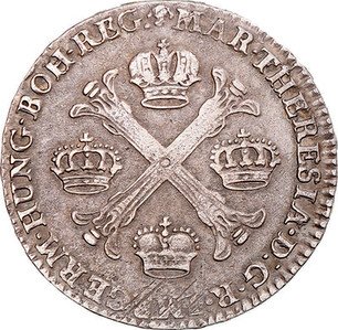 Belgian Silver 1/2 Kronenthaler "Maria Theresia. Type 1" 1755-1779 KM ...