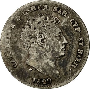 Italian Silver 25 Centesimi "Carlo Felice" 1829-1830 KM# 128.2 ...