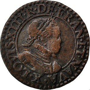 French Copper Double Tournois "Louis XIII" 1614-1616 KM# 60