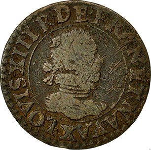 French Copper Double Tournois "Louis XIII" 1612-1616 KM# 43.8
