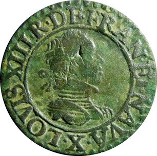 French Copper Double Tournois "Louis XIII Amiens Mint. 3rd Type" 1616