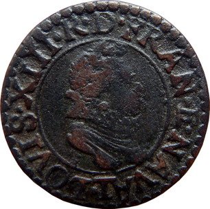French Copper Double Tournois "Louis XIII Nantes Mint. 2nd Type" 1611