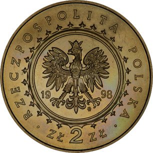 Польская латунная монета 2 злотых "Замок Корник" 1998 г. № 347 ...