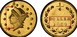 Ilustración de las diferencia de la moneda Oro 1/4 Dólar "Cabeza Pequeña Liberty (Redondo)" 1853 - 1870 KM# 5.4
