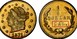 Illustration of the specifics of the Gold 1/4 Dollar "Large Liberty head round" 1871 - 1873 KM# 5.2