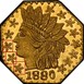 Illustration of the specifics of the Gold 1/4 Dollar "Indian Head (Octagonal)" 1880 KM# 2.4
