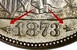 Ilustración de las diferencia de la moneda Silver One Dime "Seated Liberty" 1873 - 1874 KM# 105