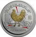 Илюстрация отличий монеты 1 унция серебра 1 доллар "Лунный петух (позолоченный)" 2005 KM # 695a