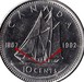 Ilustración de las diferencia de la moneda 10 Cents "Elizabeth II Confederation" 1992 KM# 206