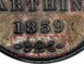 Illustration of the specifics of the Half Farthing "Victoria" 1839 KM# 738.1
