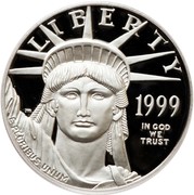 USA $100 American Eagle 1999 W KM# 304 LIBERTY 1999 E PLURIBUS UNUM IN GOD WE TRUST coin obverse USA $100 American Eagle 1999 W KM# 304 LIBERTY 1999 E PLURIBUS UNUM IN GOD WE TRUST coin obverse