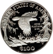 USA $100 American Eagle 1999 W KM# 304 UNITED STATES OF AMERICA .9995 PLATINUM 1 OZ. W $100 coin reverse USA $100 American Eagle 1999 W KM# 304 UNITED STATES OF AMERICA .9995 PLATINUM 1 OZ. W $100 coin reverse