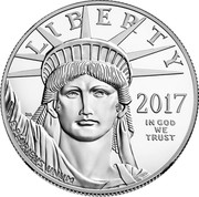 USA $100 American Eagle 2017 KM# 286 LIBERTY JM IN GOD WE TRUST E PLURIBUS UNUM coin obverse