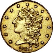 USA 2 1/2 Dollars Classic Head - Quarter Eagle 1838 KM# 56 LIBERTY coin obverse USA 2 1/2 Dollars Classic Head - Quarter Eagle 1838 KM# 56 LIBERTY coin obverse