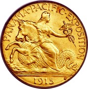 USA 2 ½ Dol Panama-Pacific Exposition 1915 S KM# 137 PANAMA-PACIFIC∙EXPOSITION 1915 S coin obverse USA 2 ½ Dol Panama-Pacific Exposition 1915 S KM# 137 PANAMA-PACIFIC∙EXPOSITION 1915 S coin obverse