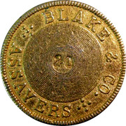 USA 20 Dolls. 1855 KM# 21 Blake & Company BLAKE & CO. ASSAYERS 20 coin reverse USA 20 Dolls. 1855 KM# 21 Blake & Company BLAKE & CO. ASSAYERS 20 coin reverse
