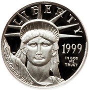 USA $25 American Eagle 1999 W KM# 302 LIBERTY 1999 E PLURIBUS UNUM IN GOD WE TRUST coin obverse USA $25 American Eagle 1999 W KM# 302 LIBERTY 1999 E PLURIBUS UNUM IN GOD WE TRUST coin obverse